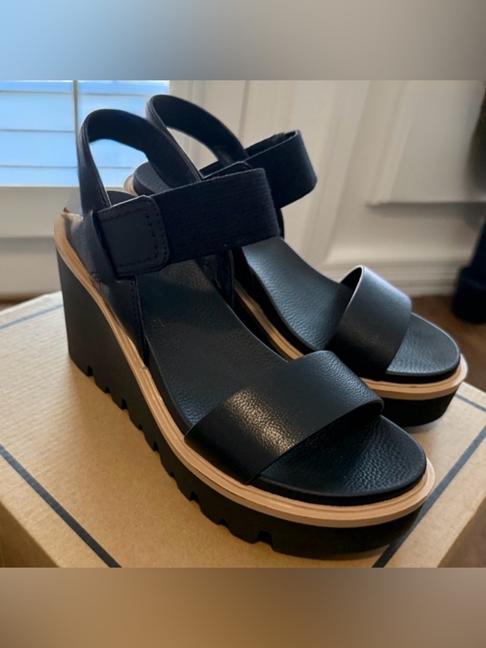 MIA Black Platform Wedge Sandals with Chunky Lug Sole